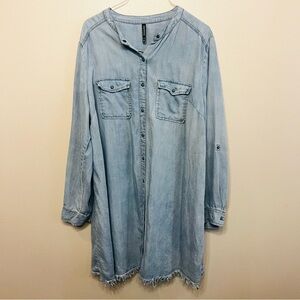 Crazy Train Light Blue Denim Faux Turquoise Snap Button-Up Shirt Dress w Belt